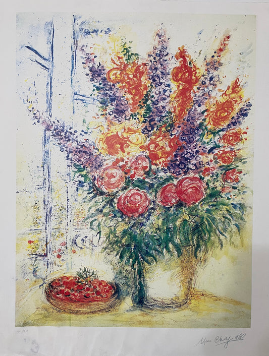 מארק שאגאל - פרחים וקערת דובדבנים marc chagall